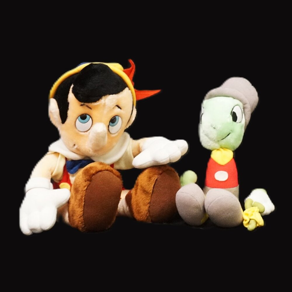 Disney Parks Set of 2 Vintage Plush Pinocchio and Jimmy Cricket